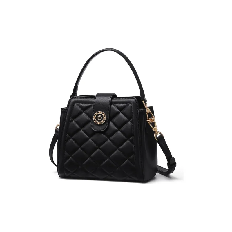 GOLF Synthetic Leather, Cow Split Leather Bucket Bag, Handbag, Shoulder Bag, Crossbody Bag Trumpets Women's Black-6