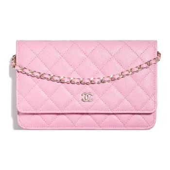 CHANEL Grain Cow Leather Wallet, Crossbody Bag, Shoulder Bag Women's Pink