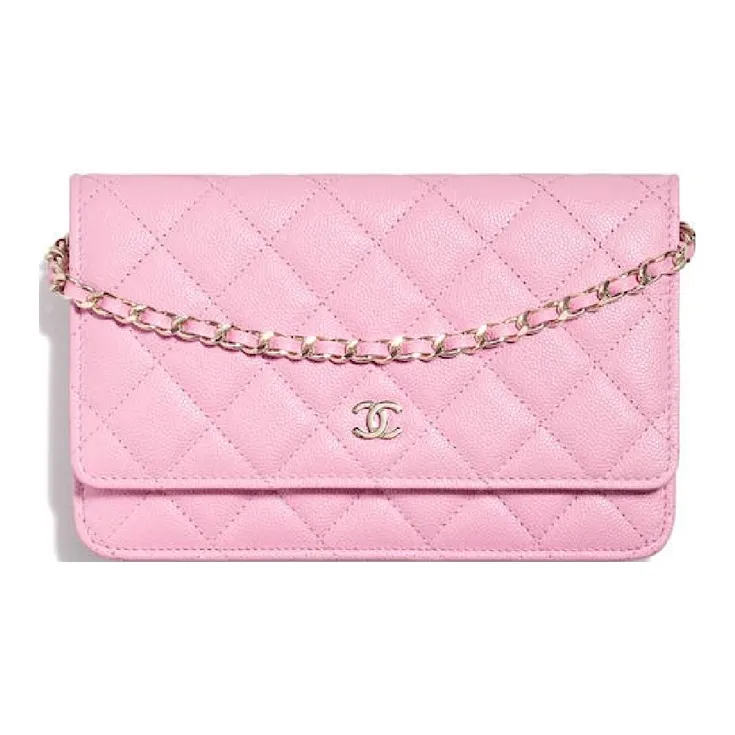 CHANEL Grain Cow Leather Wallet, Crossbody Bag, Shoulder Bag Women's Pink-0