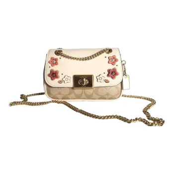 COACH Cassidy Canvas With Leather Messenger Bag Portable Crossbody Bag Shoulder Bag Women's White & Khaki