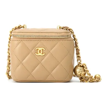 CHANEL Lambskin Chain Box Bag One Shoulder Makeup Bag Crossbody Bag Small Size Women's Camel