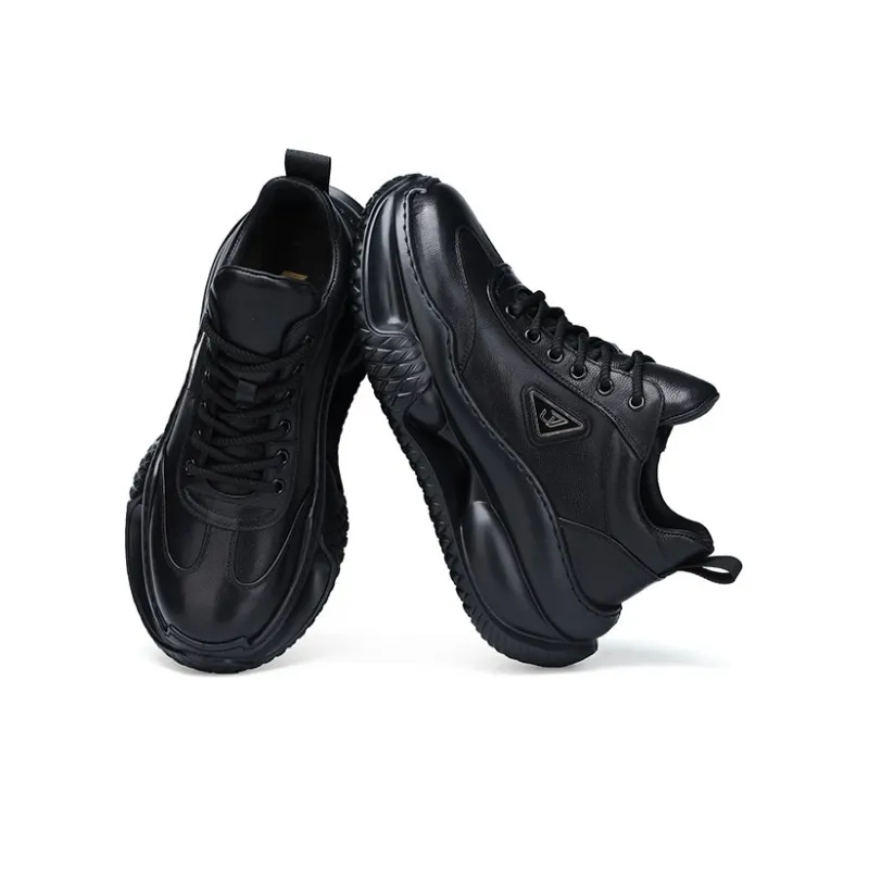 U7 Chunky Sneakers Cushioning Anti Slip And Wear Resistant Height Increasing High Top Casual Shoes Men's Black-1
