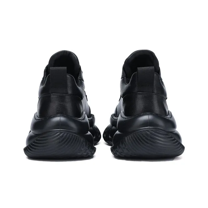 U7 Chunky Sneakers Cushioning Anti Slip And Wear Resistant Height Increasing High Top Casual Shoes Men's Black-3