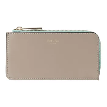 Jimmy Choo Calfskin Card Holder Regular Women's Taupe & Smoke Green & Light Gold