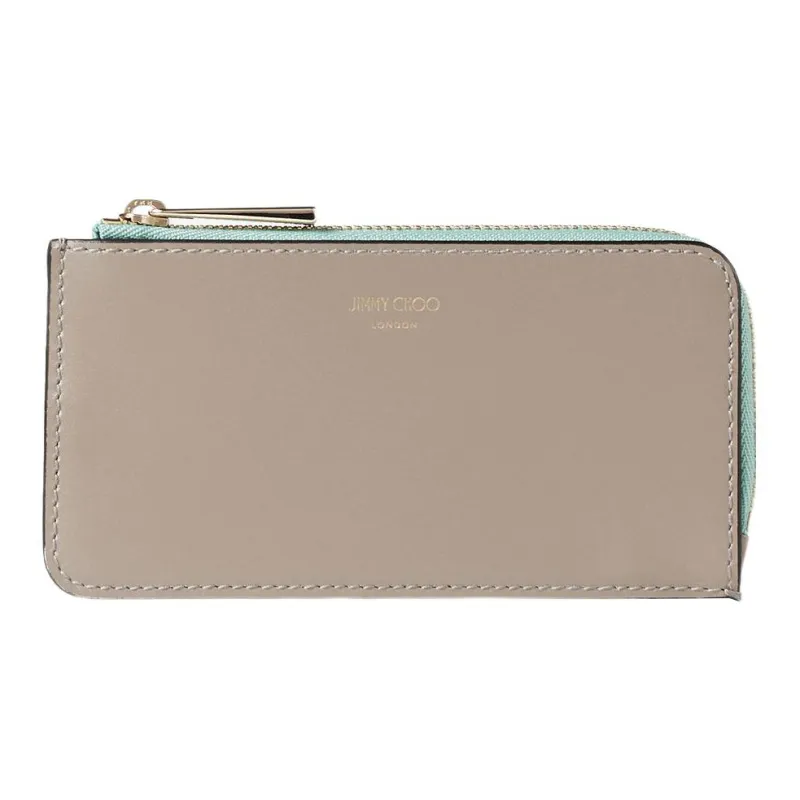 Jimmy Choo Calfskin Card Holder Regular Women's Taupe & Smoke Green & Light Gold-0