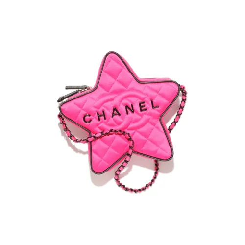 CHANEL Silk Satin One Shoulder Crossbody Clutches Women's Peach Pink