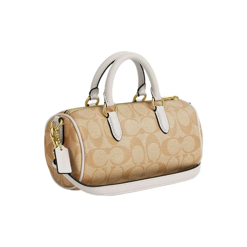 COACH Lacey Canvas With Leather Boston Bag Handbags Canvas Bag Shoulder Bag Crossbody Bag Small Size Women's Khaki-1
