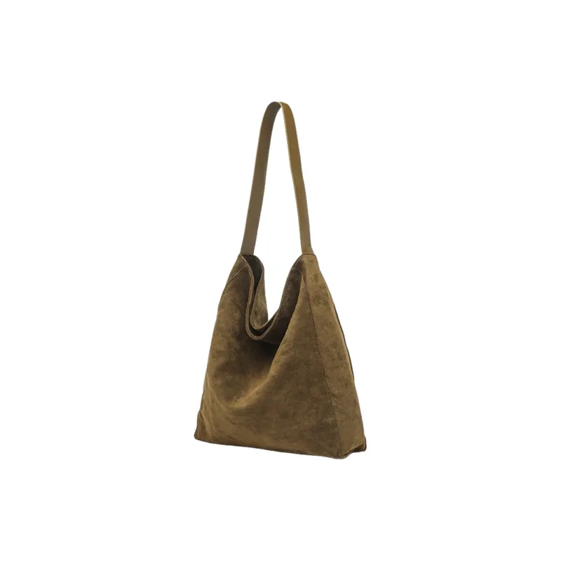 NOMK PU With Suede Tote Shoulder Bag Medium Size Women's Black/Olive/Brown-5
