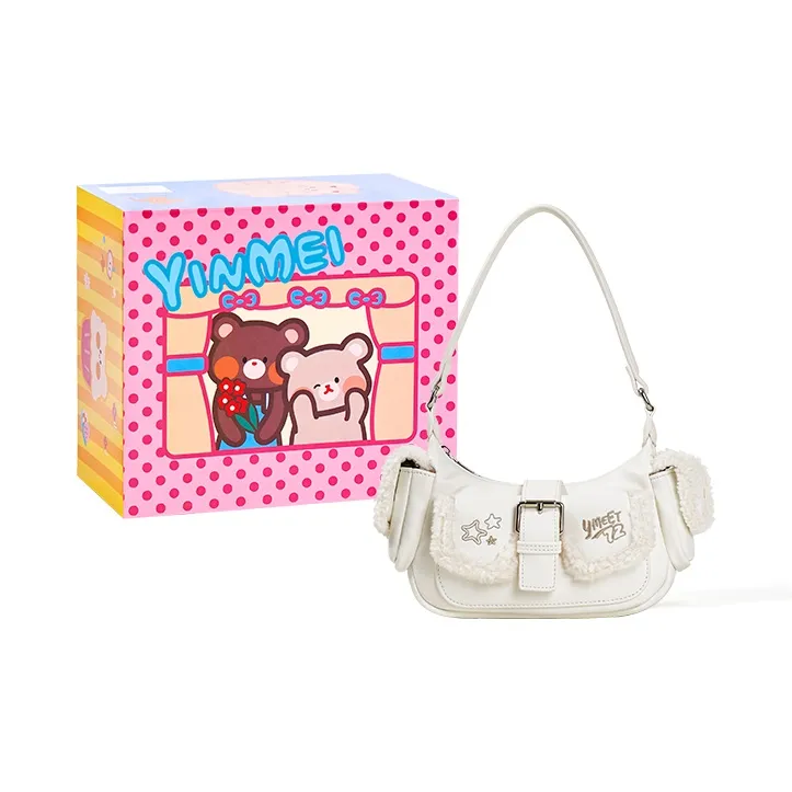 Sound For Life Wool Blended With Synthetic Leather Shoulder Bag Small Size Women's Brown/White-7