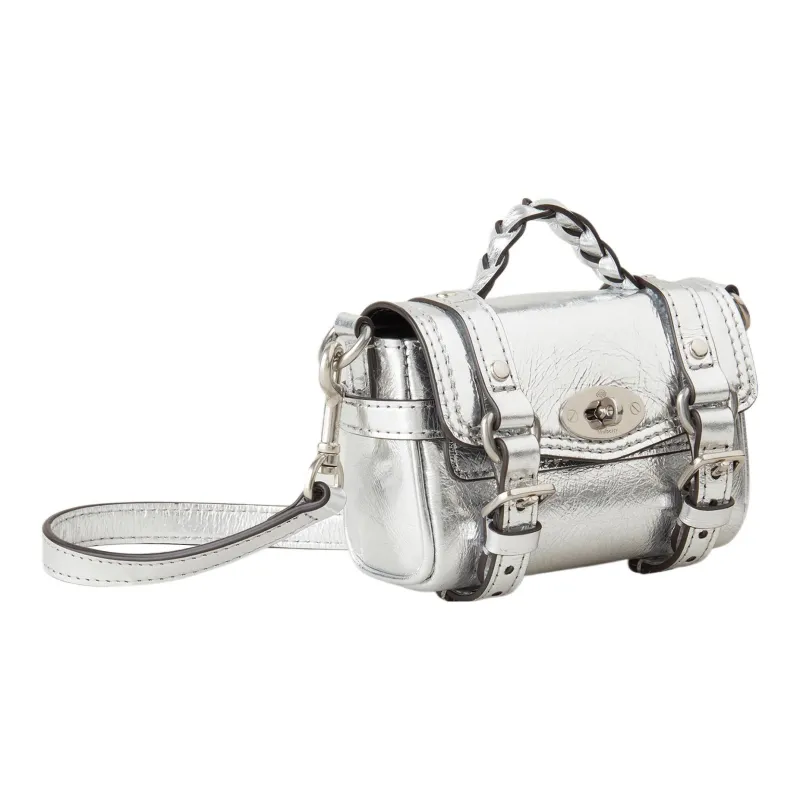 Mulberry Leather Shoulder Bag Crossbody Bag Handbag Extra Mini Women's Silver-1