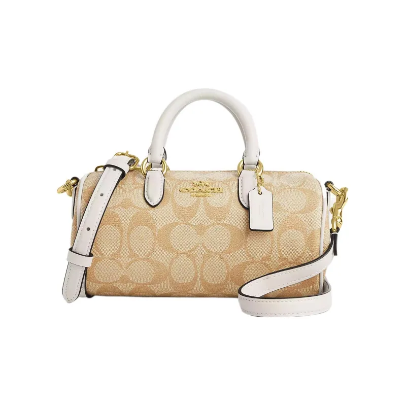 COACH Lacey Canvas With Leather Boston Bag Handbags Canvas Bag Shoulder Bag Crossbody Bag Small Size Women's Khaki-0