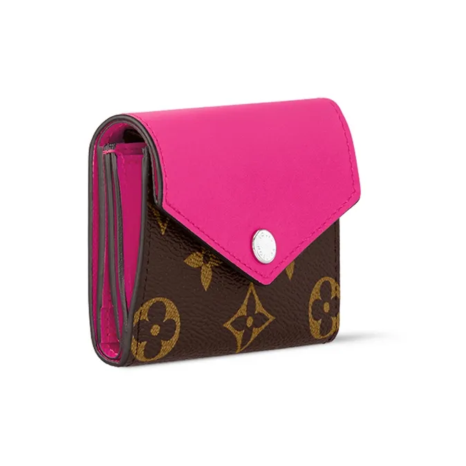 LOUIS VUITTON Canvas With Leather Wallet Regular Women's Brown & Pink-1