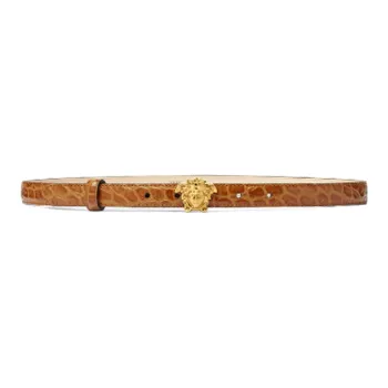 VERSACE Embellished With Crocodile Pattern Embossed Smooth Buckle Leather Belts Women's Brown Width: 2cm