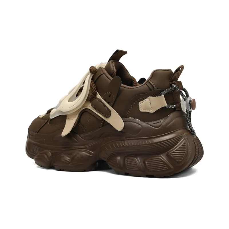 ORD Cushioned Anti Slip Wear Resistant Lightweight Height Increasing Low Top Chunky Sneakers Women's Brown-2