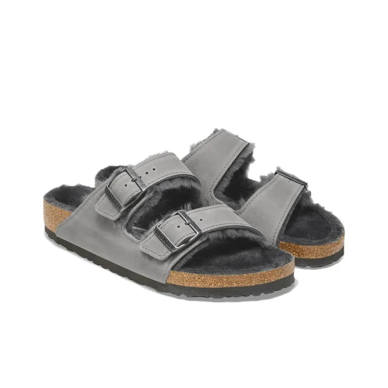 Birkenstock Arizona Shearling Slide Slippers Unisex Gray-2