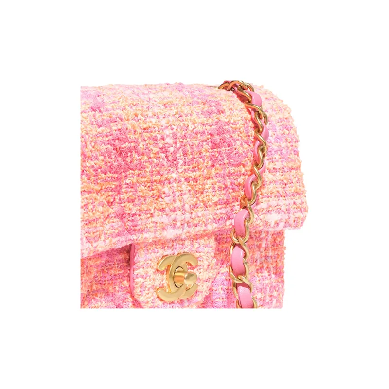 CHANEL Classic Flap CF Twill Soft Woolen Flap Bag, Shoulder Bag, Crossbody Bag Women's Orange Pink-2