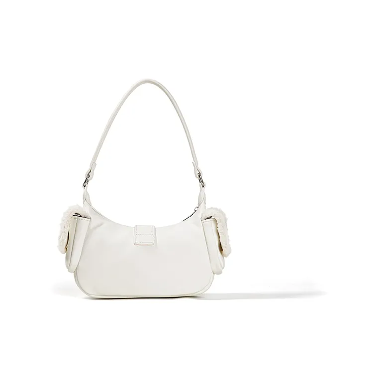 Sound For Life Wool Blended With Synthetic Leather Shoulder Bag Small Size Women's Brown/White-11