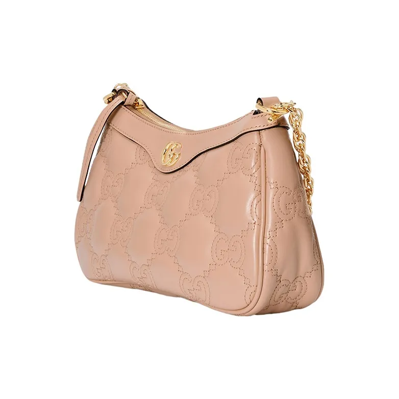 GUCCI GG Matelassé Leather Pochette, Shoulder Bag, Handbag, Shoulder Bag Women's Rose Beige-2