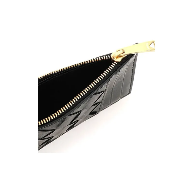 Bottega Veneta Leather Card Holder Coin Purse Women's Black-6