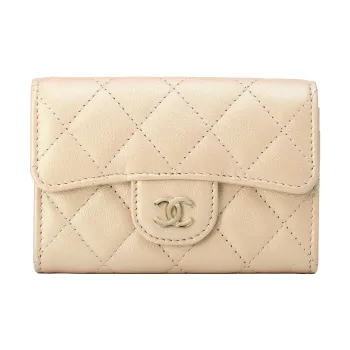 CHANEL Calfskin Wallet Coin Purse Card Holder Regular Women's Gold
