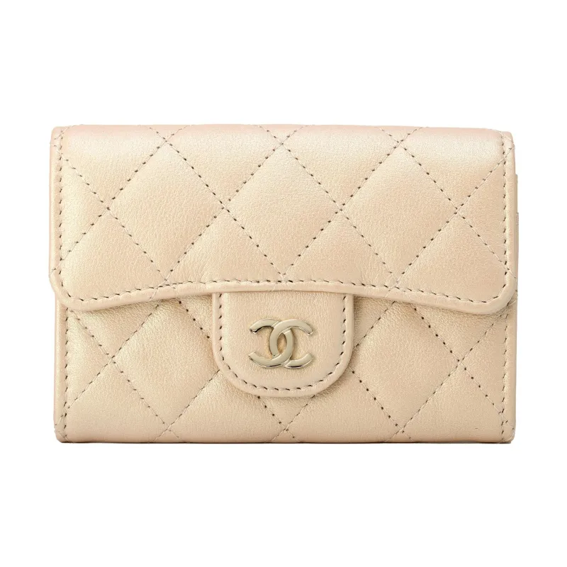 CHANEL Calfskin Wallet Coin Purse Card Holder Regular Women's Gold-0