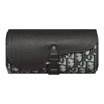 DIOR Oblique Printed Fabric With Black Grained Cow Leather Storage Bag Men's Beige & Black