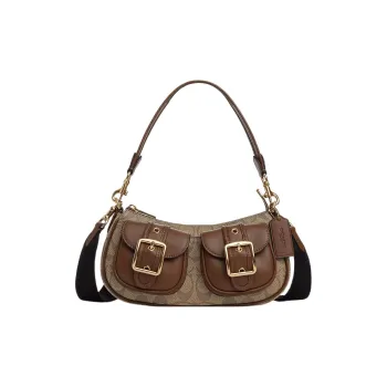 COACH Ashton Canvas With Leather Baguette Bag, Shoulder Bag, Crossbody Bag Medium Size Women's Umber