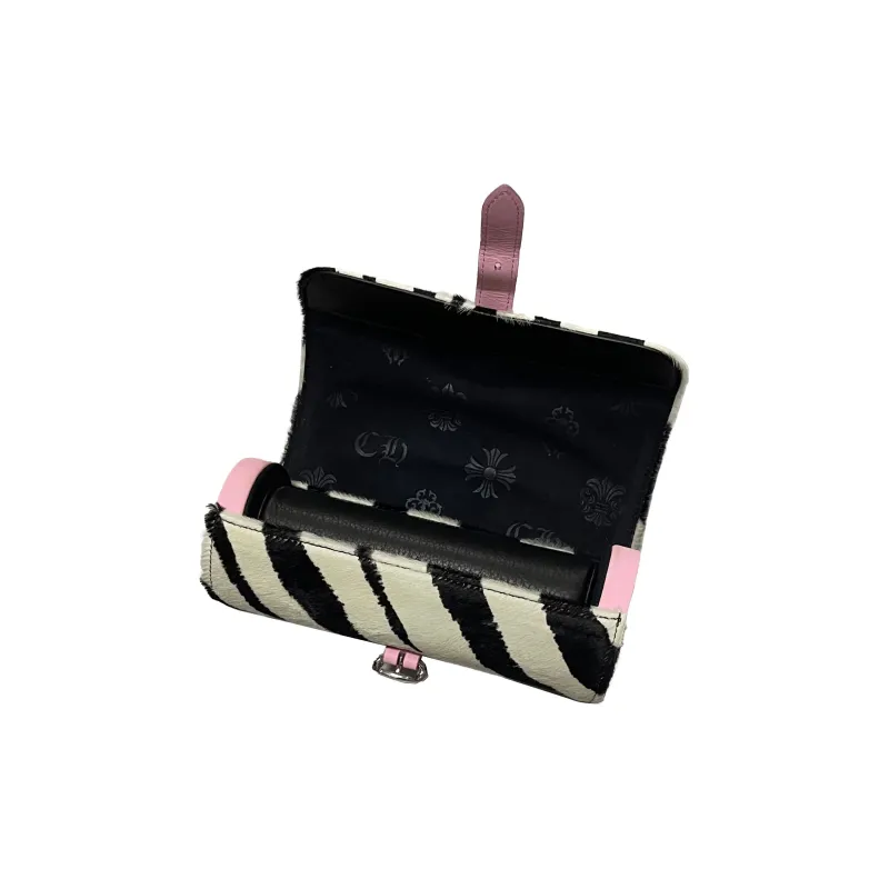 Chrome Hearts Calf Hair Patchwork Leather Watch Box Jewelry Box Storage Bag Unisex Black/White With Pink Accents-2