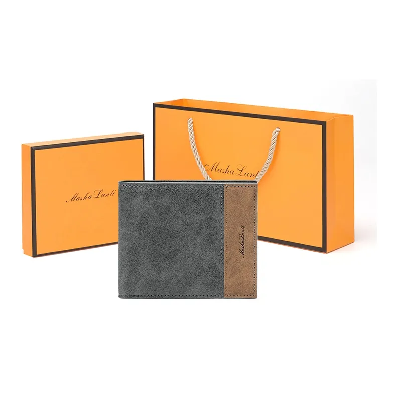 MashaLanti Synthetic Leather Coin Purse Card Holder Wallet Regular Men's Gray With Coffee/Coffee With Gray-0