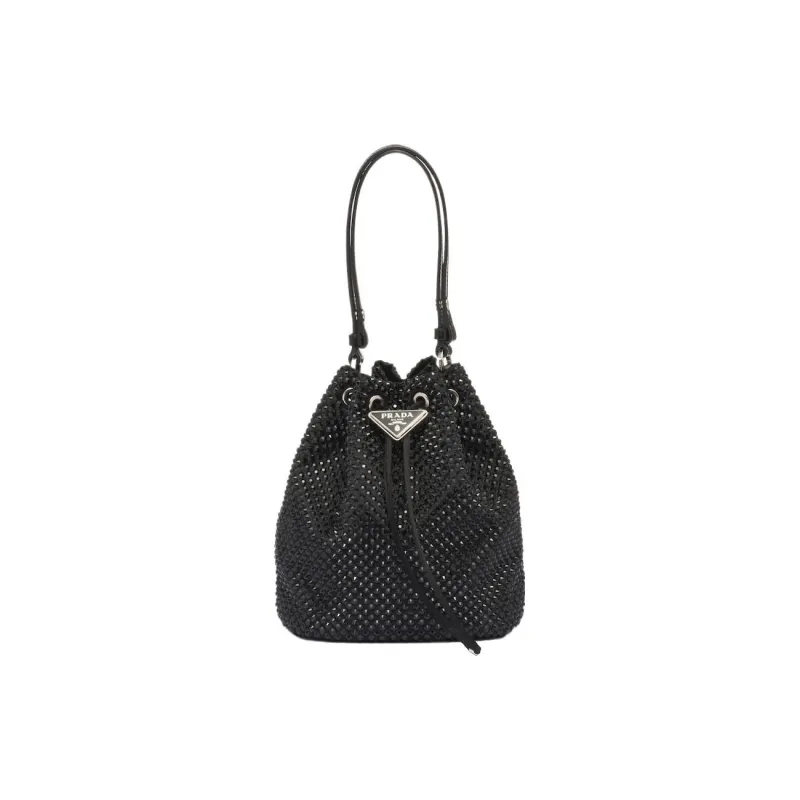 PRADA Fabric Bucket Bags Shoulder Bag Crossbody Bag Handbag Mini Women's Black-0