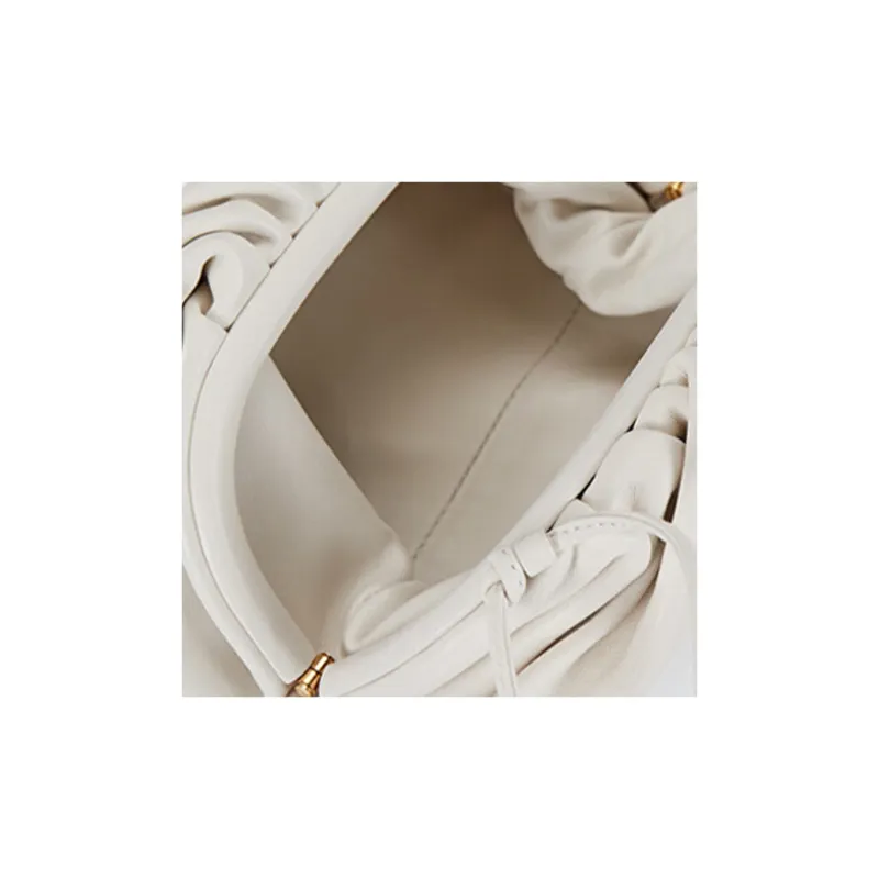 Bottega Veneta Smooth Calf Leather Cloud Bag Clutch Mini Women's White-4