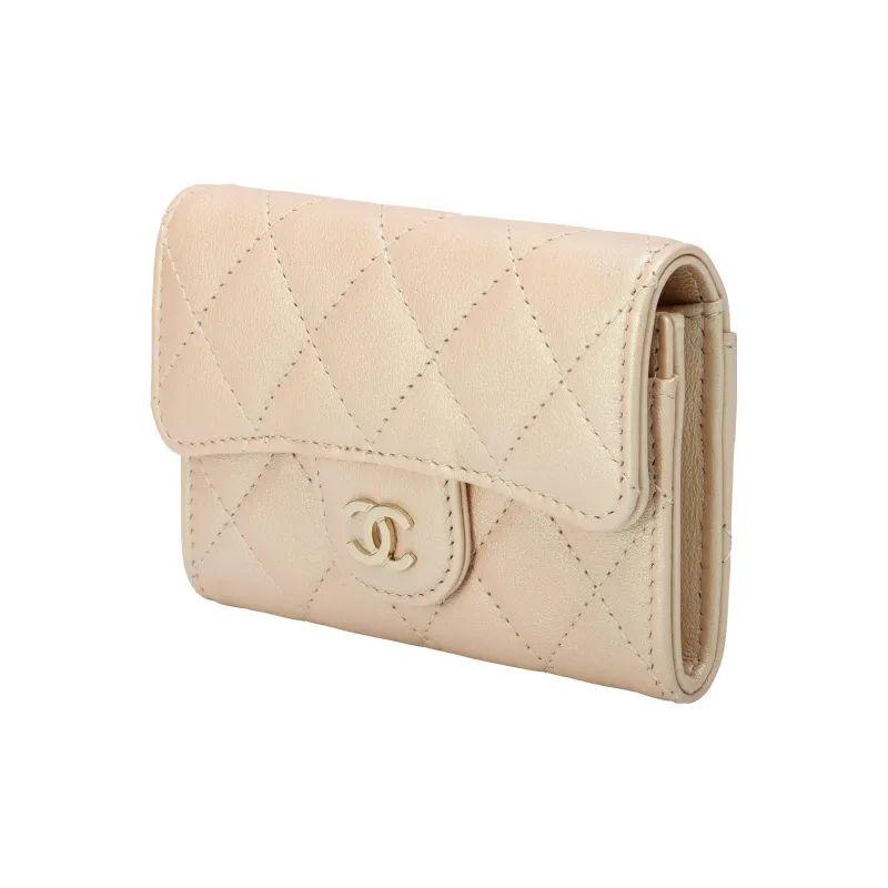 CHANEL Calfskin Wallet Coin Purse Card Holder Regular Women's Gold-1