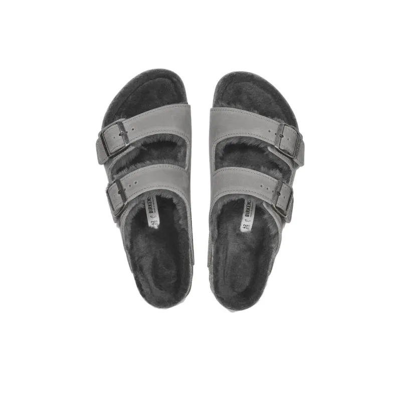 Birkenstock Arizona Shearling Slide Slippers Unisex Gray-3