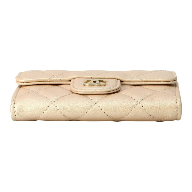 CHANEL Calfskin Wallet Coin Purse Card Holder Regular Women's Gold-3