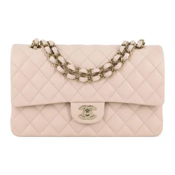 CHANEL Classic Flap CF Grain Calfskin Handbag, Crossbody Bag Women's Ivory