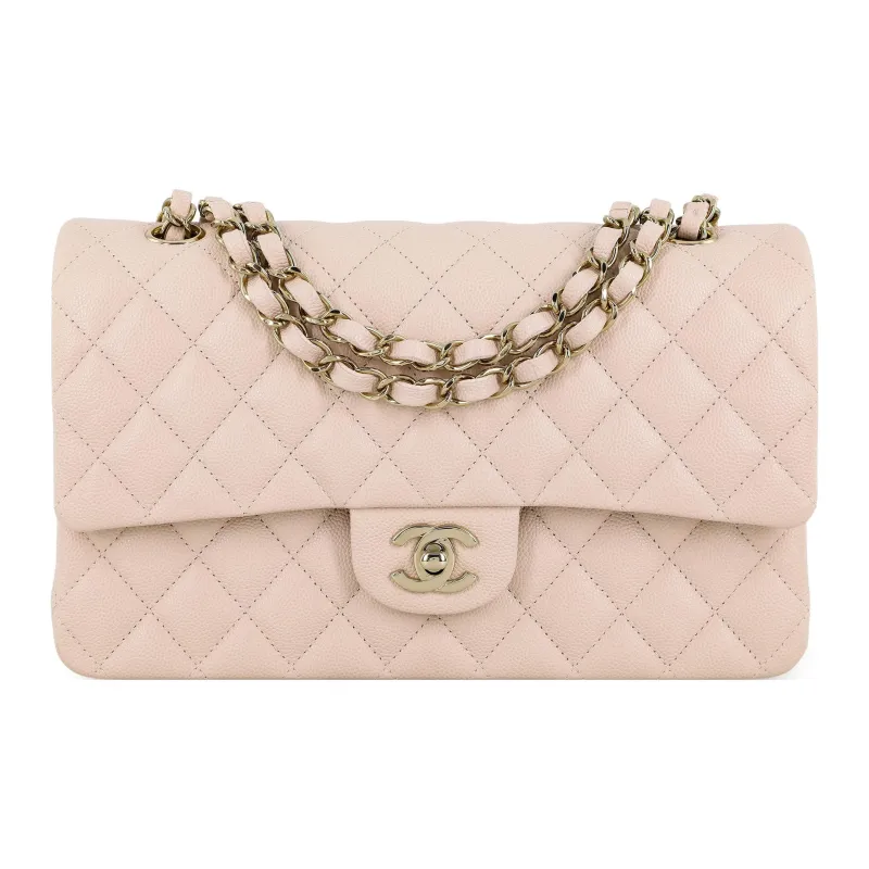 CHANEL Classic Flap CF Grain Calfskin Handbag, Crossbody Bag Women's Ivory-0