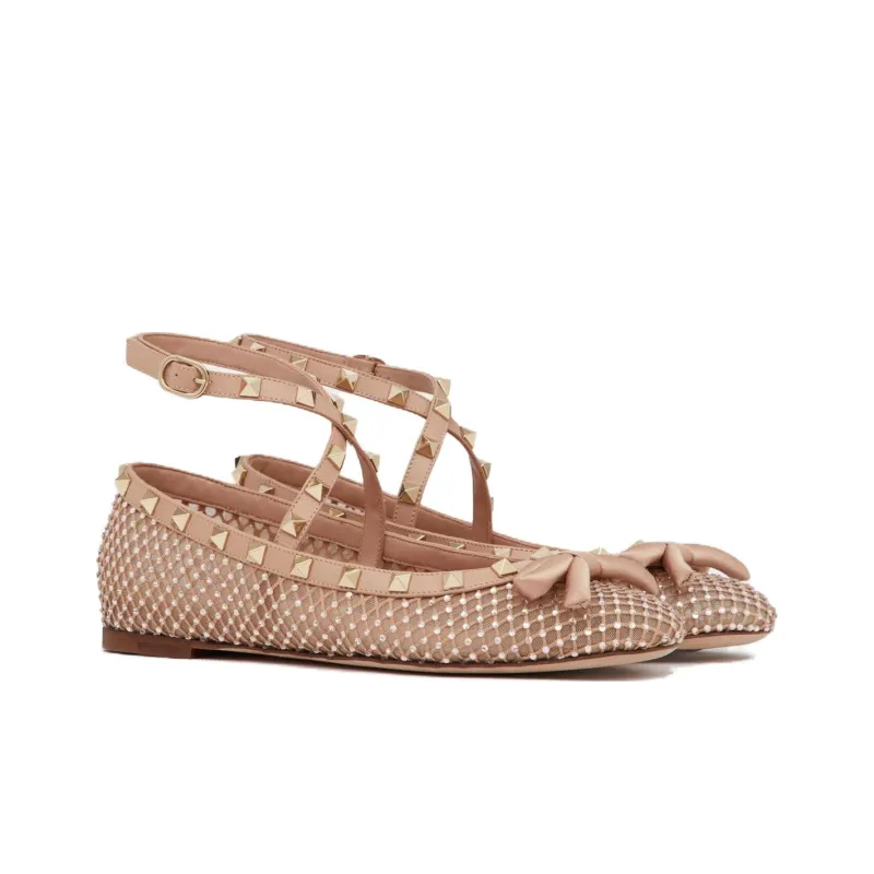Valentino Garavani Rockstud Round Toe Ballerina Shoes Women's-2