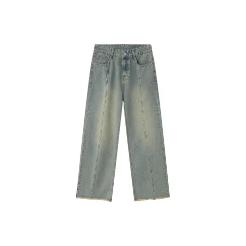 NOMT Jeans Unisex Yellow Mud Pants With Frayed Hem