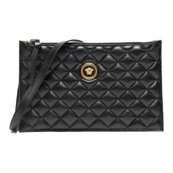 FANSIZHE Sheepskin Clutches Shoulder Bags Women's Black & Gold