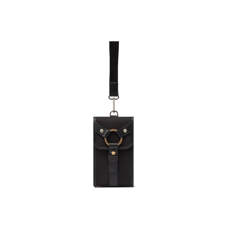 VERSACE Cow Leather Crossbody Bag With Cell Phone Pouch Unisex Black-1