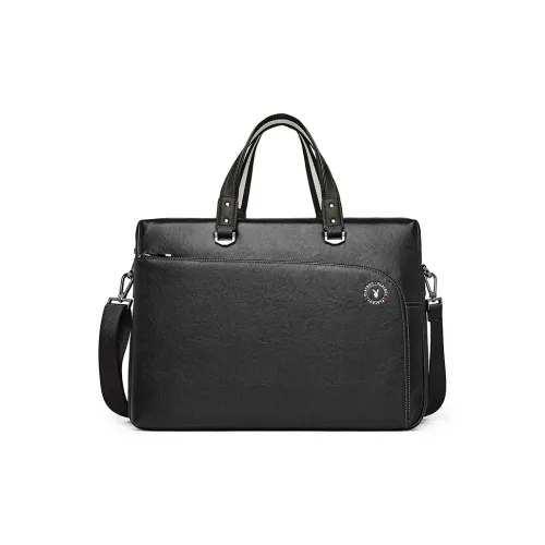 Playboy Cow Leather One Shoulder Handbag Large Size Men's Black