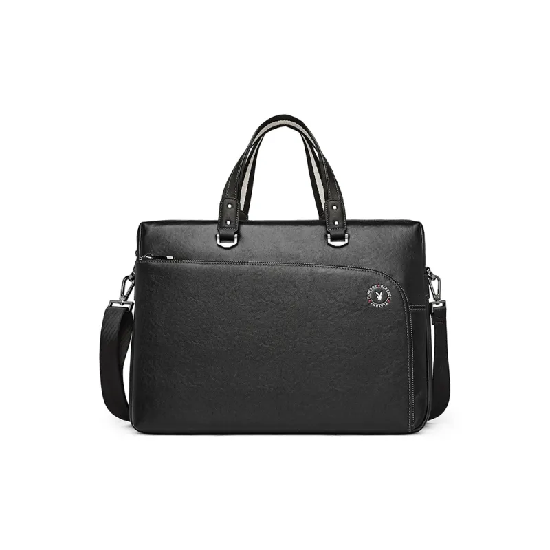 Playboy Cow Leather One Shoulder Handbag Tubas Men's Black-0