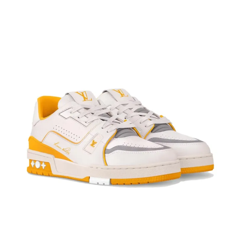 LOUIS VUITTON Trainer Low Top Skateboard Shoes Women's Yellow White-1