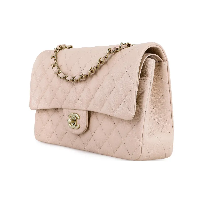 CHANEL Classic Flap CF Grain Calfskin Handbag, Crossbody Bag Women's Ivory-1