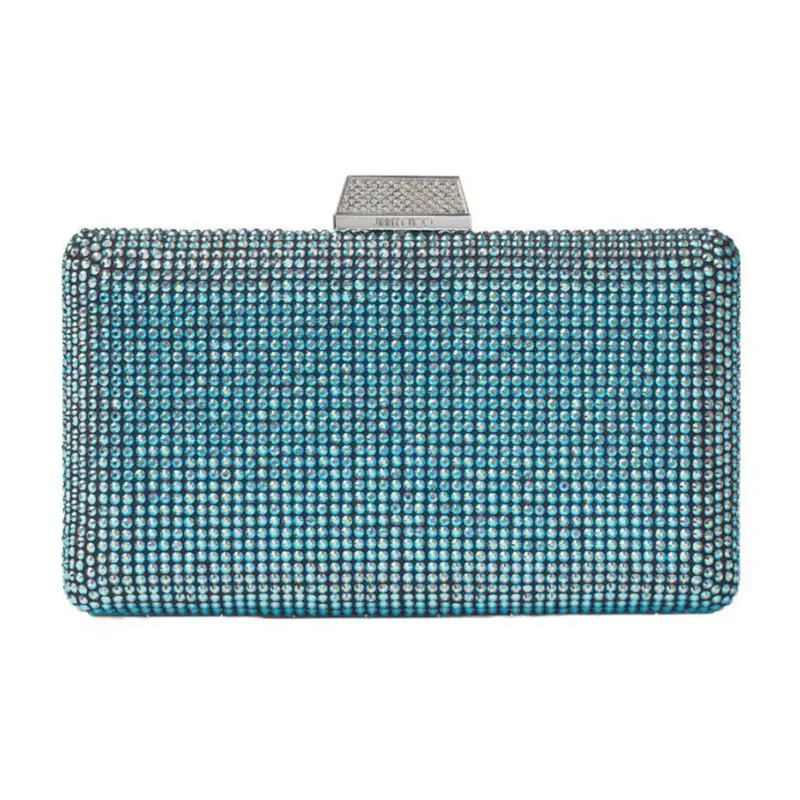 Jimmy Choo Clemmie Patchwork Suede One Shoulder Crossbody Clutches Women's Light Blue-0
