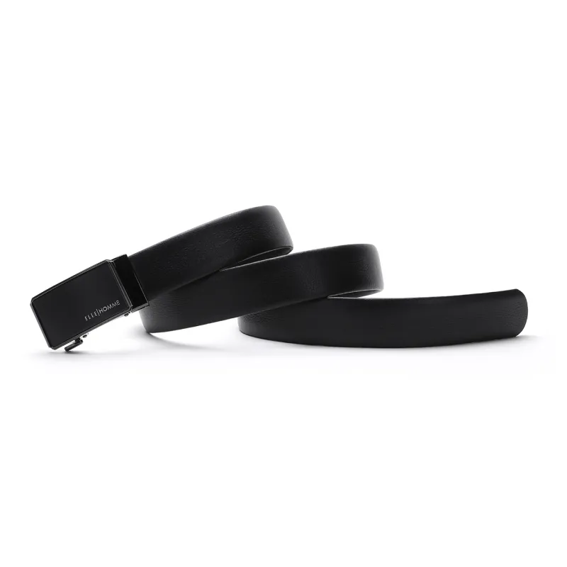 ELLE HOMME Automatic Buckle Belt, Matte Alloy Buckle Top Grain Cow Leather Belts Men's Black Width 3.7cm-2