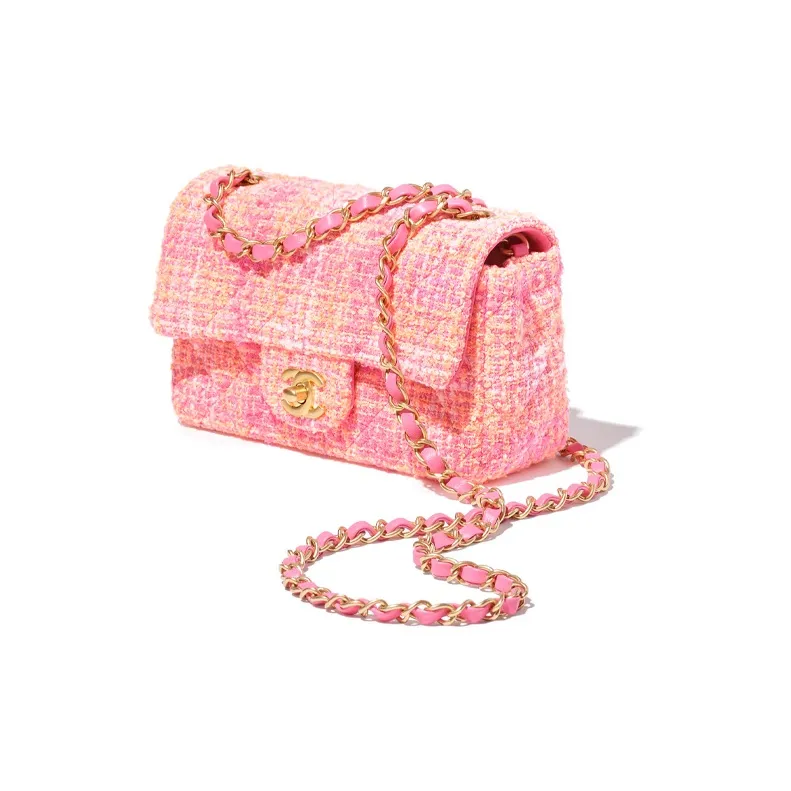CHANEL Classic Flap CF Twill Soft Woolen Flap Bag, Shoulder Bag, Crossbody Bag Women's Orange Pink-1