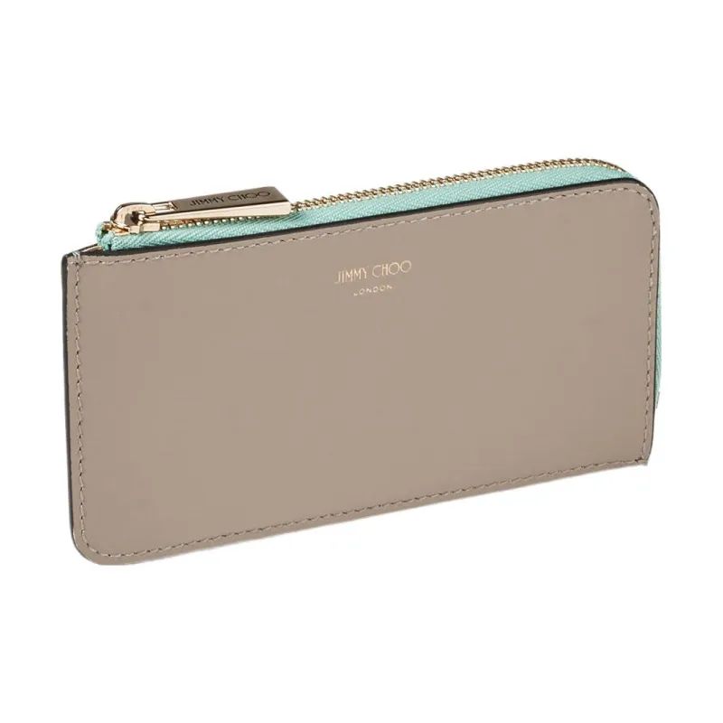 Jimmy Choo Calfskin Card Holder Regular Women's Taupe & Smoke Green & Light Gold-1
