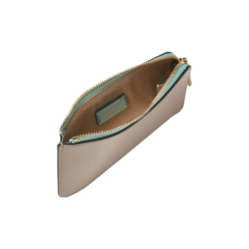 Jimmy Choo Calfskin Card Holder Regular Women's Taupe & Smoke Green & Light Gold-3