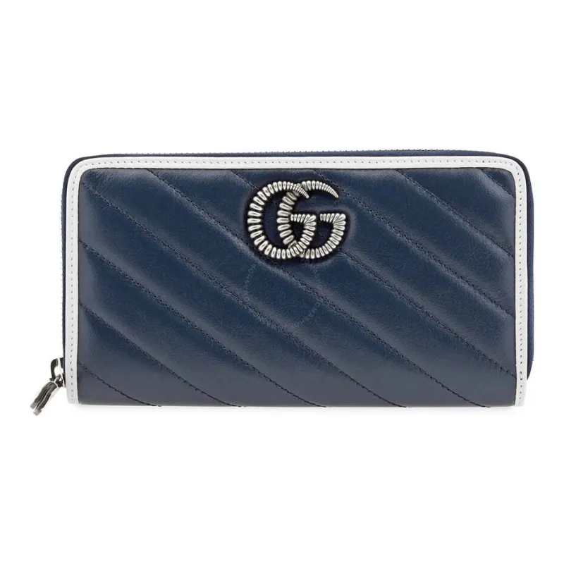 GUCCI GG Marmont Leather Wallet Women's Blue-0